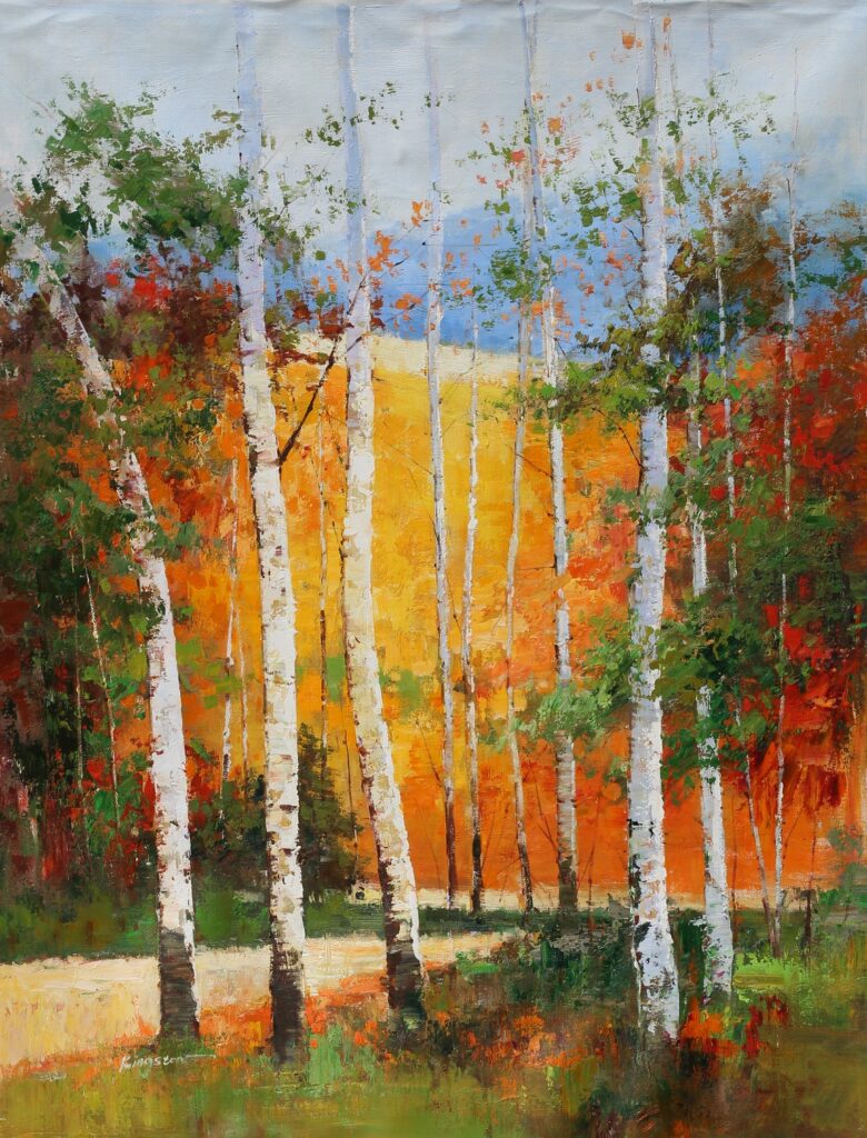 48x36; birch trees in fall