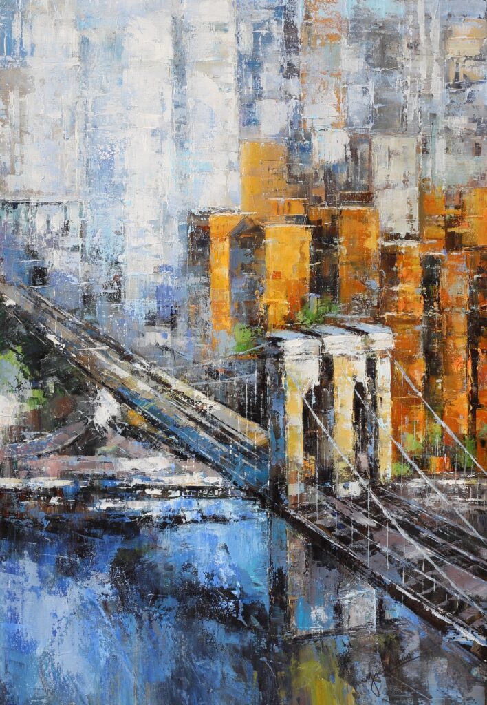 24x36; contemporary painting of the Brooklyn bridge in New York
