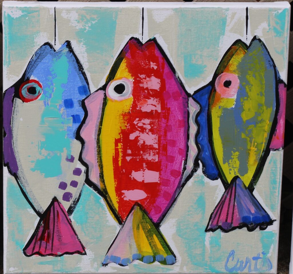 12x12: three vibrant multi-colored fish