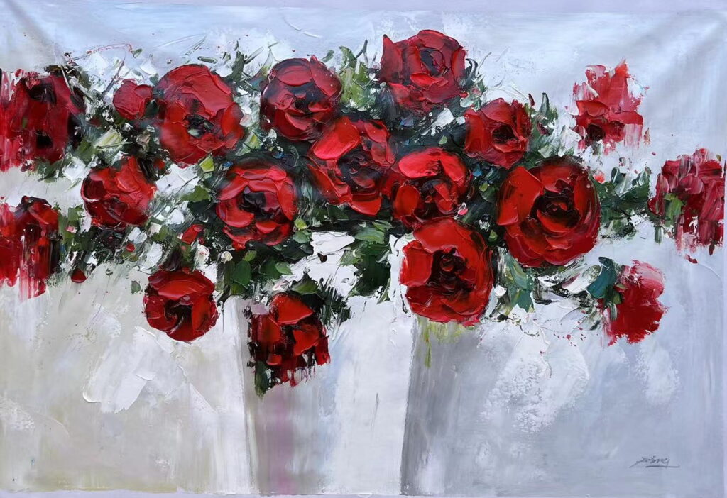 24x36; contemporary-style vase of red flowers
