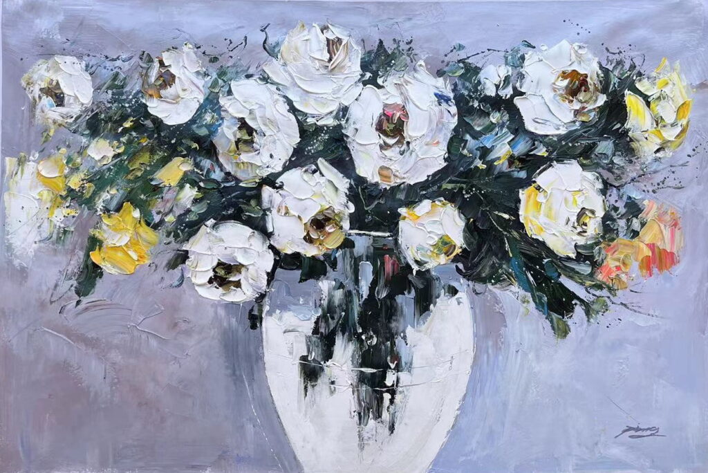 24x36; contemporary-style vase of white flowers